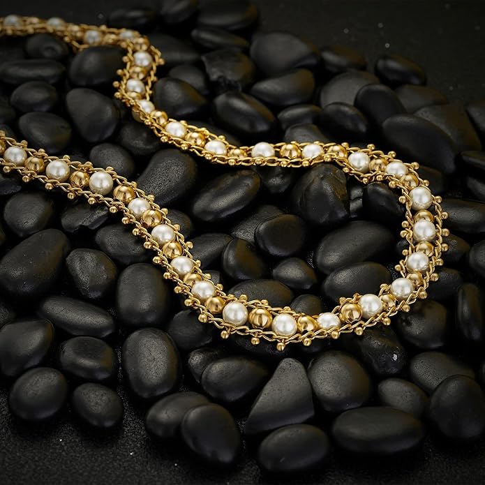 MTMY Beaded Necklaces for Women 14K Gold Plated Dainty Colorful Green/Rose Beaded Pearl Choker Necklace Delicate Boho Choker Necklace Jewelry Gift