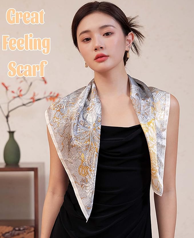 kcctoo 27.5" Mulberry Silk Feeling Head Scarf Women's Fashion Square Neck Satin Scarfs for Bag Hair Scarves Gift