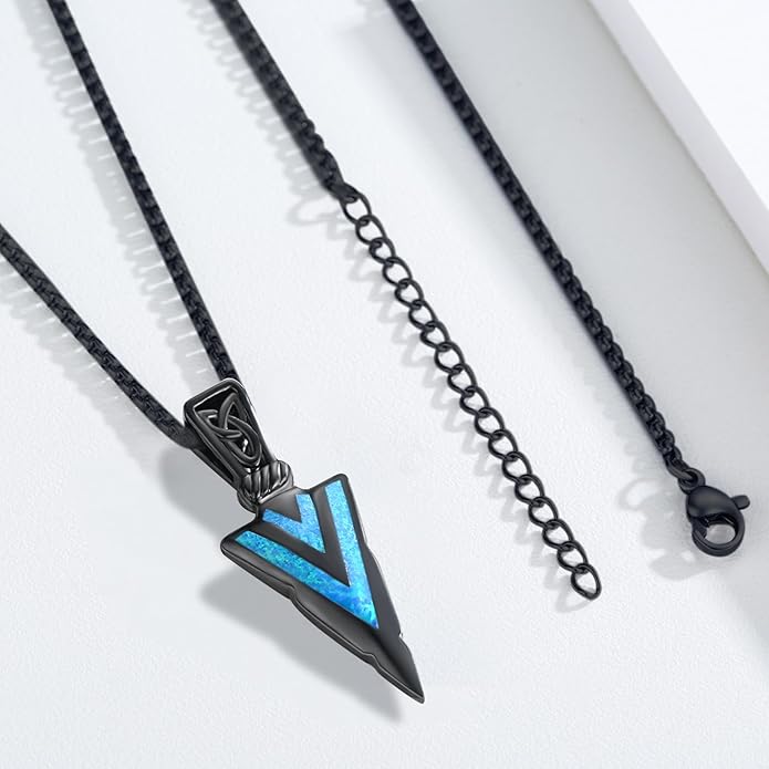 PCTJYFU Arrowhead Necklace 925 Sterling Silver for Women Men Pendant with Blue Opal/Abalone Shell/Turquoise Black Gold Plating Protective Symbol Jewelry Adjustable Chain Gift for Him Her