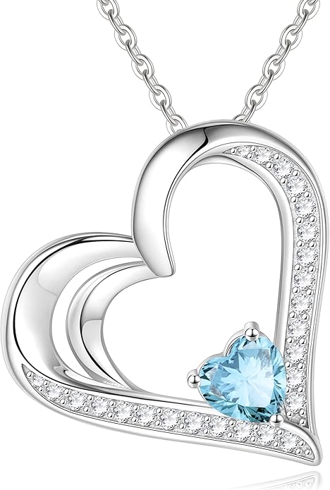 GLIVEOR 925 Sterling Silver Birthstone Necklace Heart Necklace for Women Gifts for Women