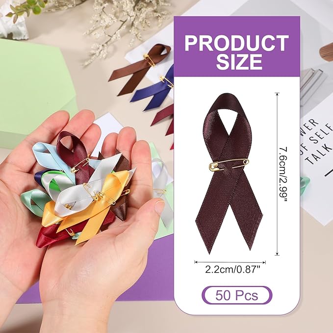 PATIKIL 50 Pcs Polyester Ribbon Satin Pins, Satin Ribbon with Safety Pins for Charity Public Social Event Party Clothing Decoration Anniversary, Burgundy