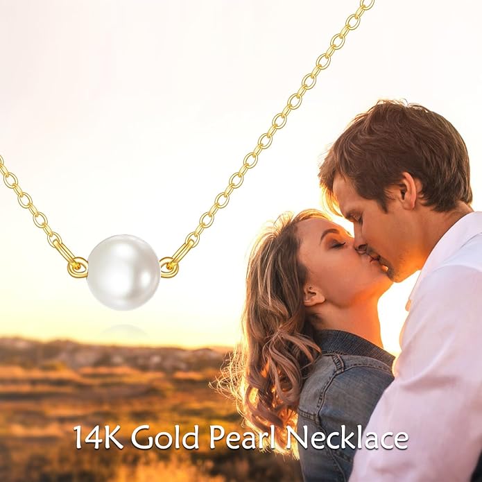 KECHO 14K Real Gold Freshwater Cultured Pearl Pendant Necklace 14K Solid Gold Jewelry Anniversary Birthday Gifts for Women