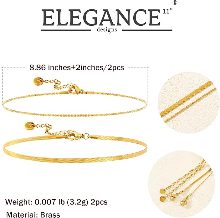 Gold Plated Ankle Bracelets For Women Waterproof,18k Gold Plated Anklets Layered Thin Snake Chain Herringbone Anklets Non Tarnish Stainless Steel Dainty Summer Jewelry Set Gift For Women