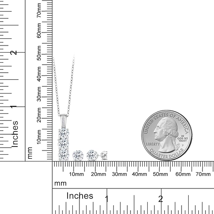 Gem Stone King 925 Sterling Silver 5MM Gemstone Birthstone and White Diamond 3-Stone Pendant and Earrings Jewelry Set For Women | With 18 Inch Chain