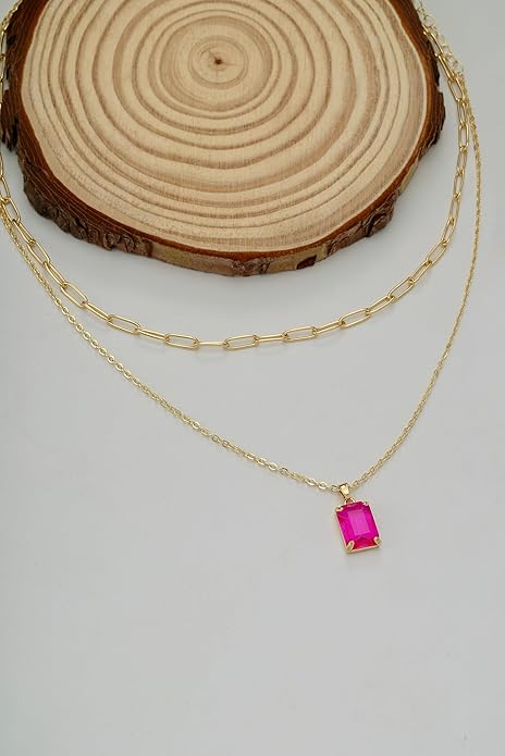 Gold Layered Pendant Necklaces for Women 14k Gold Plated Crystal Choker Necklace Paperclip Rhinestone Necklace Party Prom Jewelry