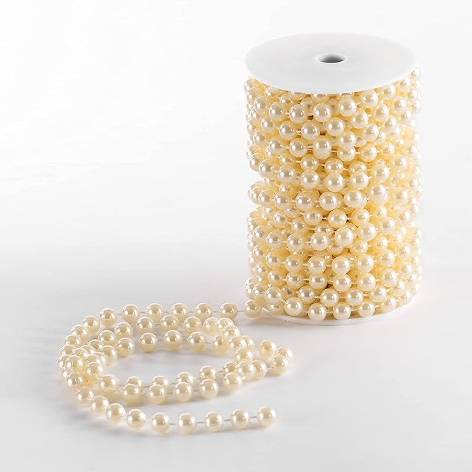 ZJJZGYXINTAI Craft String Pearls 10MM Round White Faux Pearl Garland, 33Feet Ivory Wedding Party Decoration, Christmas Tree Decorations