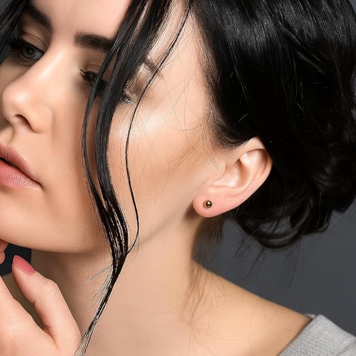 KEZEF Sterling Silver Ball Stud Earrings Hypoallergenic Earrings for Women | Available in Sterling Silver, Rose Gold, or 14K Gold Plated Silver (2mm-10mm)