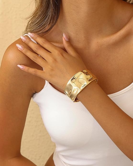 Bangle Bracelets for Women | 14K Gold Plated Trendy Wide Bracelets | Hinged Arm Cuff Bangles Chunky Bracelet for Women