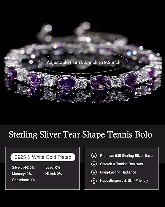 FANCIME Birthstone Tennis Bracelets Sterling Silver Bolo Tennis Bracelets Charm Fine Jewelry Birthday Gifts for Women Mom Wife Her