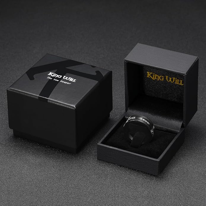 King Will Mens Tungsten Wedding Band with Cubic Zircon Inlay 7mm/8mm Flat Cut Comfort Fit Engagement Rings