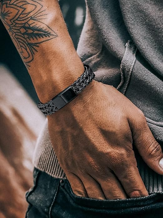 Richsteel Bracelets for Men 6mm/10mm/12mm Width Stainless Steel With Sturdy Clasp Franco Curb Chain Mens Bracelet 7.4/8.2/9 Inches Length