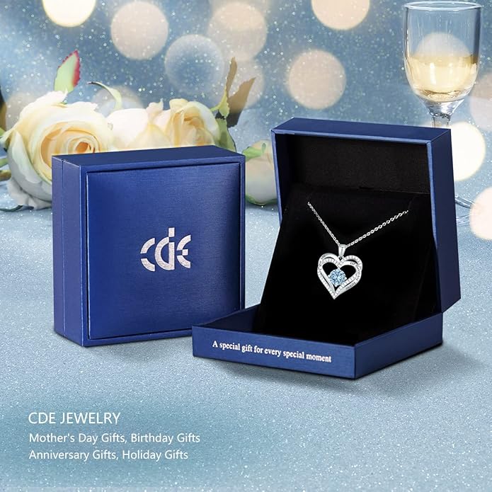 CDE Forever Love Heart Necklaces for Women, Wedding Anniversary, Birthday Mothers Day Gifts for Mom, Mother, Wife, Girlfriend, S925 Silver Jewelry with Birthstone Pendant
