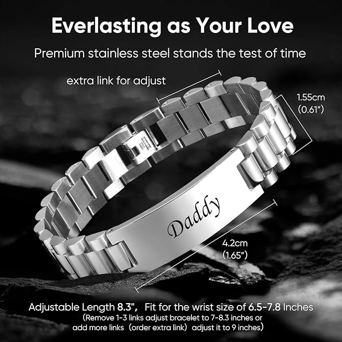 VNOX Masculine Watch Band Stainless Steel Link Bracelet Personalized Jewelry Gift for Men DAD Father Husband Boyfriend