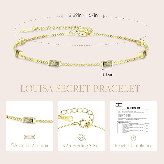 LOUISA SECRET Birthstone Bracelets for Women, 925 Sterling Silver Dainty Simple Women Charm Link Bracelet, Birthday Anniversary Christmas Jewelry Gifts for Women Wife Mom Her