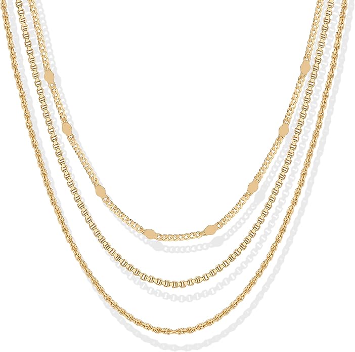 PAVOI 14K Gold Plated Dainty Layering Necklaces for Women | Snake Chain, Curb Link, Paperclip Layered Chains | Trendy Layering Necklace