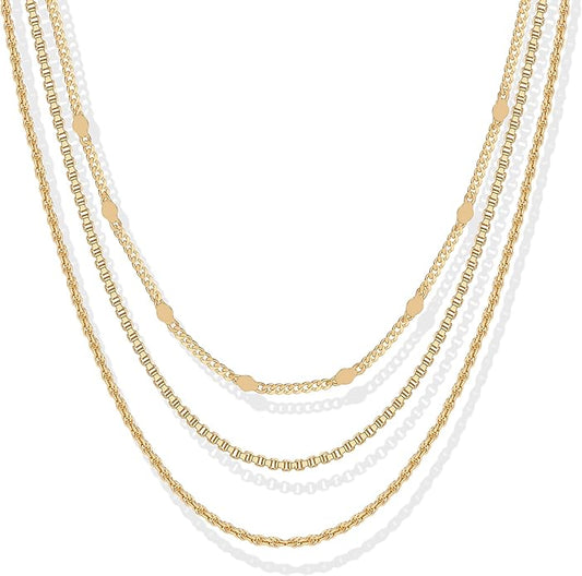 PAVOI 14K Gold Plated Dainty Layering Necklaces for Women | Snake Chain, Curb Link, Paperclip Layered Chains | Trendy Layering Necklace