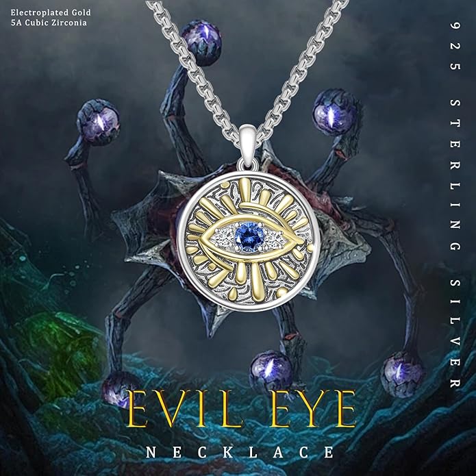 Evil Eye Necklace for Women 925 Sterling Silver, Protection Necklace with Blue Evil Eye Charm, Evil Eye/Lotus Pendant Jewelry, Birthday Christmas Gifts for Her