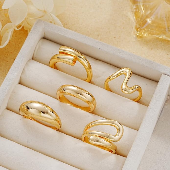 YEEZII Chunky Gold Rings for Women Non Tarnish, 18K Gold Plated Stackable Thumb Ring, Statement Women Rings Set