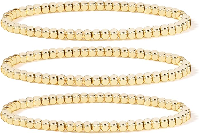 Elegance 11 designs 14K Gold Plated Bead Ball Bracelet Stretchable Elastic Gold Beaded Bracelets for Women