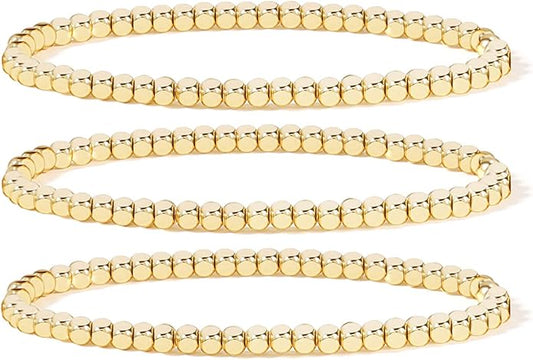 Elegance 11 designs 14K Gold Plated Bead Ball Bracelet Stretchable Elastic Gold Beaded Bracelets for Women