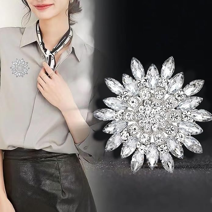 Crystal Rhinestone Brooch for Women Silver Brooch Pins for Women Clear Rhinestone Jewelry Pins for DIY Bridal Wedding Bouquet