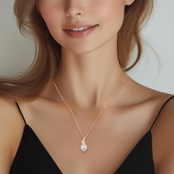 Moissanite Heart Pendant Necklaces for Women, 925 Sterling Silver Necklace with Birthstone, Ideal Anniversary Present or Birthday Christmas Valentine Mothers Day Jewelry Gifts for Mom Wife Her Girlfriend