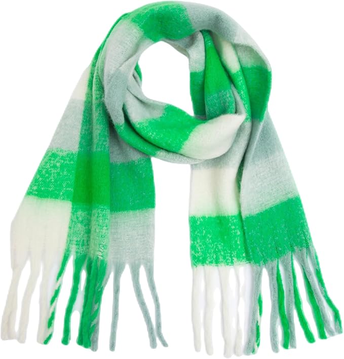 SHOHOKU Large Chunky Plaid Scarf Coloured Checked Oversized Scarf Tassel Soft Fall Winter Thick Warm Shawl Women