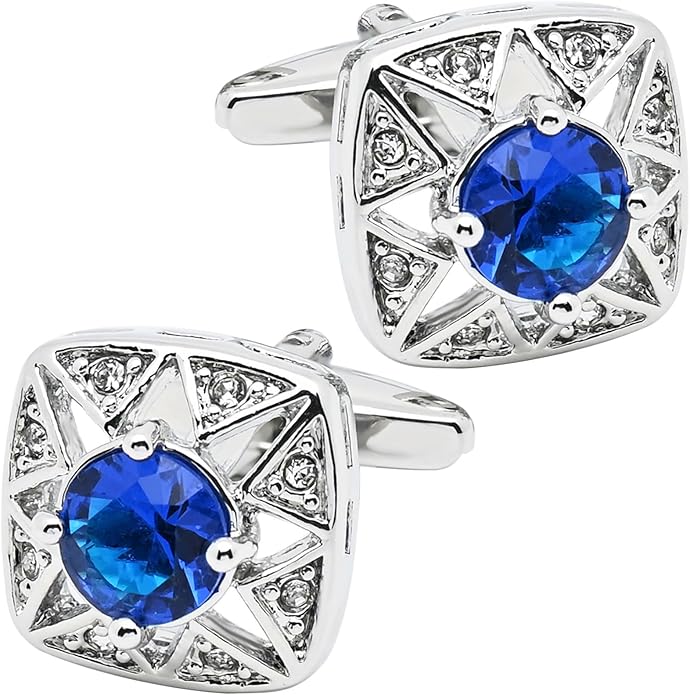 ZEEY Sparkling Faceted Blue Crystal Cufflinks for Men Women Gemstone Mens Cuff Links Jewelry Gift Set for Business Wedding Party Office Daily Tuxedo Dress Shirt Accessories