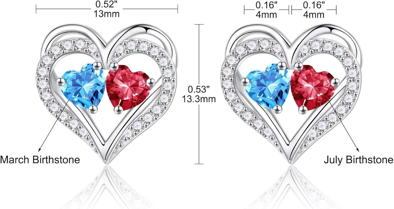 Iefil Birthstone Earrings for Women - 925 Sterling Silver Heart Earrings Anniversary Birthday Gifts for Women Wife Girlfriend Mom