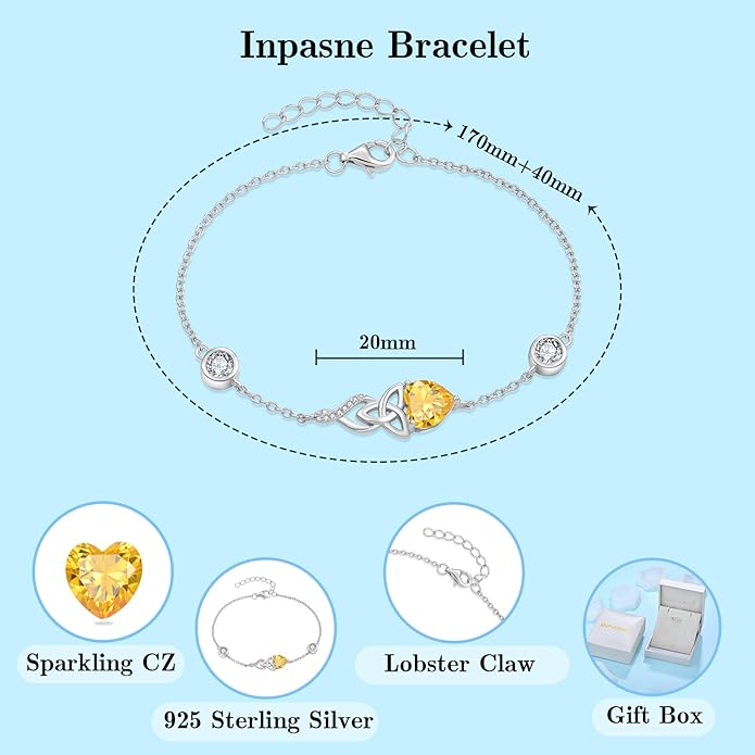 Infinity Celtic Knot Bracelet 925 Sterling Silver Birthstone Bracelet Irish Jewelry Gifts for Women