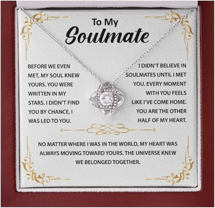 To My Beautiful Soulmate Necklace Romantic Gift for Girlfriend Wife With Message Card & Gift Box, Perfect for Anniversary Birthday Christmas or Valentine’s Day