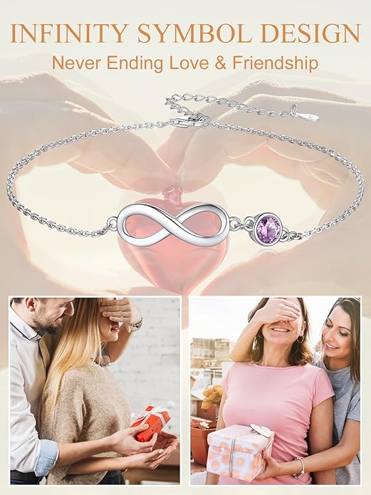 Custom4U Personalized Infinity Ankle Bracelets for Women 925 Sterling Silver Anklet Bracelet Endless Love Symbol Birthstone Charm Adjustable Foot Chain Jewelry Mothers Day Gifts for Mom Wife Women Her