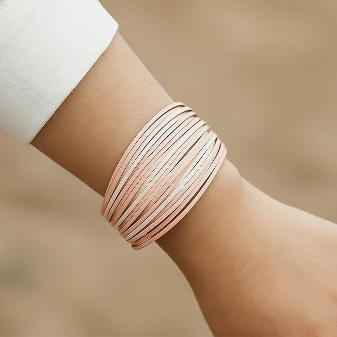 FANCY SHINY Boho Leather Wrap Bracelet Stackable Layered Bangle Cuff with Magnetic Clasp