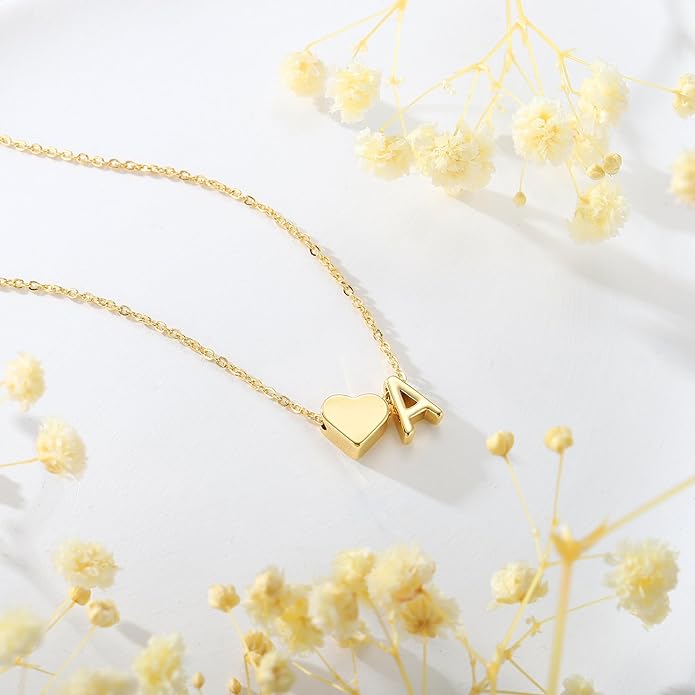 Turandoss Heart Initial Necklaces for Women - Dainty 18K Gold Plated Tiny Heart Initial A-Z Letter Pendant Necklace Birthday Gifts for Teen Girls Jewelry