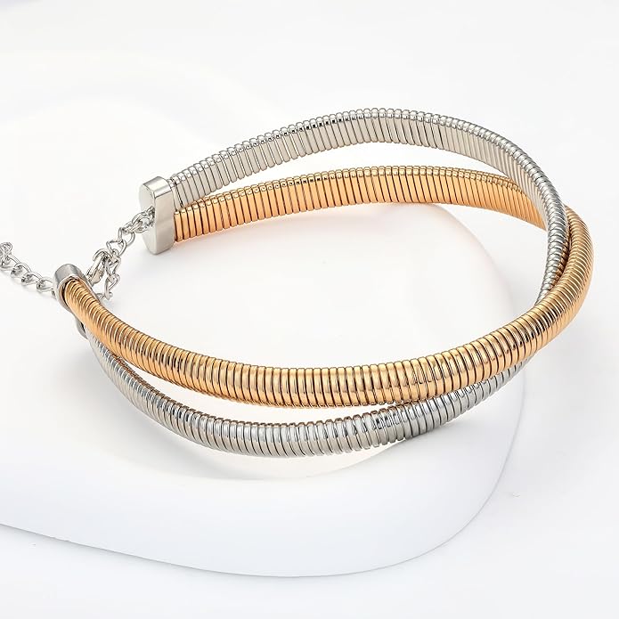 MISS RIGHT Chunky Gold Chain Statement Choker Necklace for Women Trendy, 14K Gold Plated Thick Snake Chain Collar Torque Layered Necklaces Jewelry Gifts