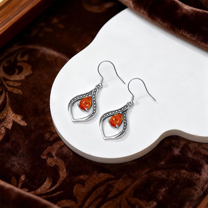 Vintage Genuine Gemstone Earrings for Women Dangling 925 Sterling Silver Western Native American Style Jewelry for Wife Mother