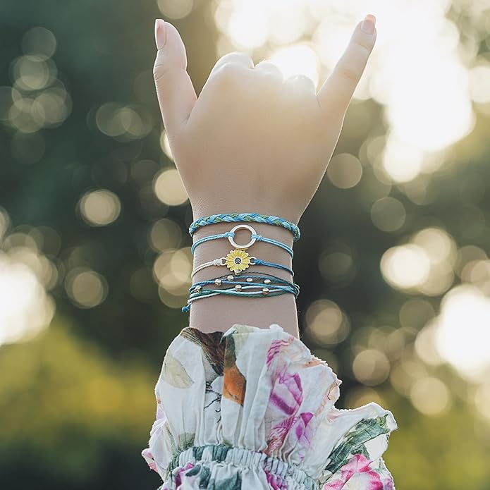 FANCY SHINY Sunflower String Bracelet Boho Braided Rope Wrap Bracelets Cute Summer Beach Surfer Jewelry for Women