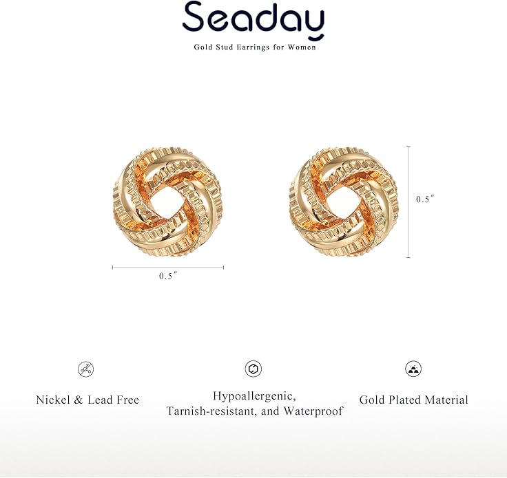 SEADAY Hoop/Stud Earrings Set for Women,Hypoallergenic Lightweight Non-Tarnish Everyday Earrings,Dainty Gold/Rhodium Plated Jewelry,Fashion Accessories,Christmas/Birthday Gift for Women Men