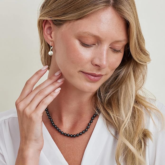 THE PEARL SOURCE 7.5-8.0mm White Japanese Akoya Real Pearl Earrings for Women - 14k Gold Leverback Earrings | Earrings with Genuine Cultured Pearls Pearl Gifts for Christmas, Holidays and Anniversary