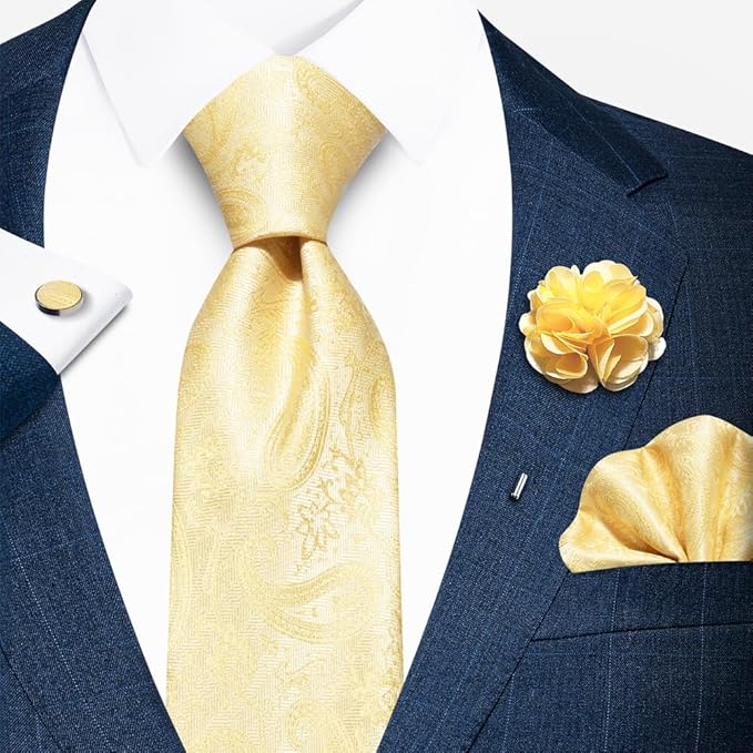 joy alice Ties Set Men Mixed Color Necktie Handkerchief Cufflinks Brooch 3.15 Formal