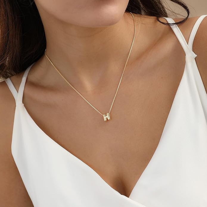 Bubble Gold Letter Necklace for Women, 14k Gold Plated Balloon Initial Necklace, Dainty Gold Necklace for Women, Personalized Bubble Pendant Name Necklace, Fashion Accessories Trendy Jewelry