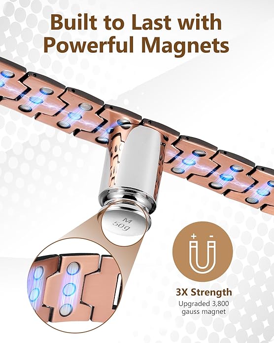 Feraco Copper Bracelet for Men 3X Strength,Magnetic Therapy Bracelet Copper Jewelry with Powerful 3800 Gauss Magnets,Premium Fold-Over Clasp