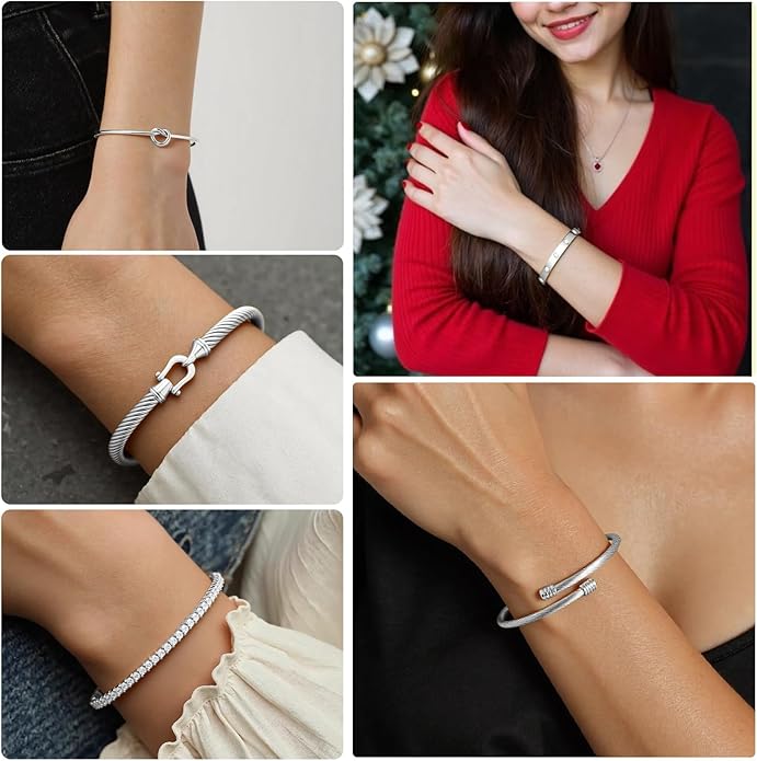 FAFUGA 18 K Gold Plated Love Bangle Bracelet Stack Cuff Jewelry for Women Jewelry Set for Women Gift with Box