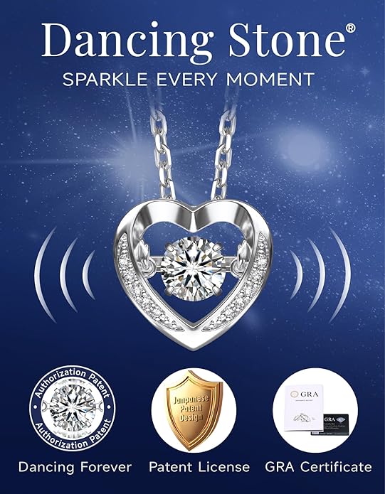 MomentWish Dancing Heart Necklace for Women, 0.5/1 Carat Dancing Moissanite Necklace for Her 925 Sterling Silver Pendant Anniversary Birthday Christmas Gift for Wife Mom Girlfriend