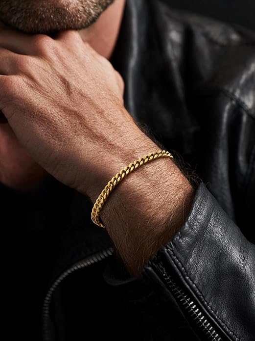 FaithHeart Mens Stainless Steel Cuban Link Bracelet - 5/7/9/12mm Width 7.5"/8.3"/9" Black/Silver/Gold Plated Heavy Duty Wrist Chain Bracelet Hip Hop Jewelry Birthday Gifts for Him