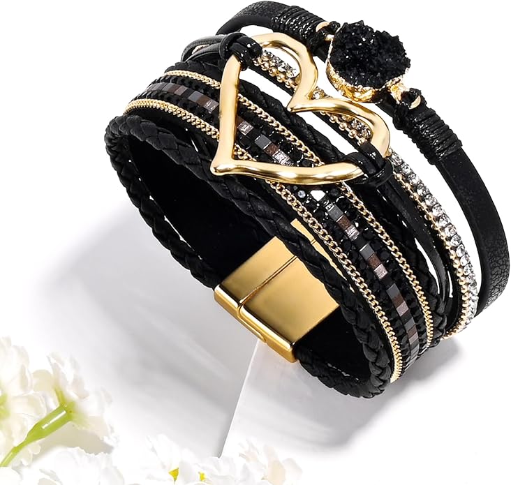 VIBILIA Boho Leather Wrap Bracelets for Women Multi-Layer Bracelets with Strong Clasp Jewelry for Women