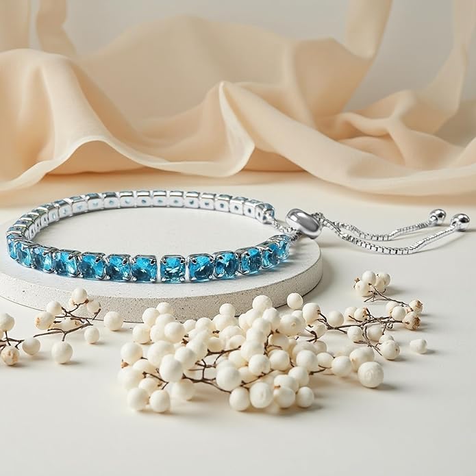 Italian Sterling Silver Women's Tennis Bracelets | Ladies' Sterling Silver Rope Adjustable Bracelet with Crystals | Gift for She