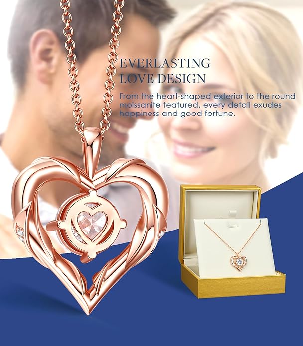 Beam & Bask 2-3 Ct Moissanite Heart Necklaces for Women, 18K Gold Plated Romantic Pendant for Anniversary Birthday, 925 Sterling Silver Jewelry for Wife Girlfriend Mom Her
