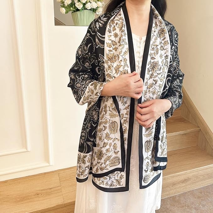Long Silk Like Scarf Lightweight Satin Scarves Large Sunscreen Shawl Wrap for Women