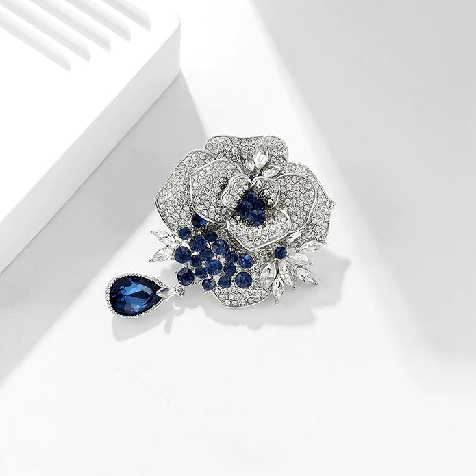 Vintage Botanical Flower Brooch for Women - An elegant crystal - inlaid metal pin accessory suitable for dresses, jackets, and scarves